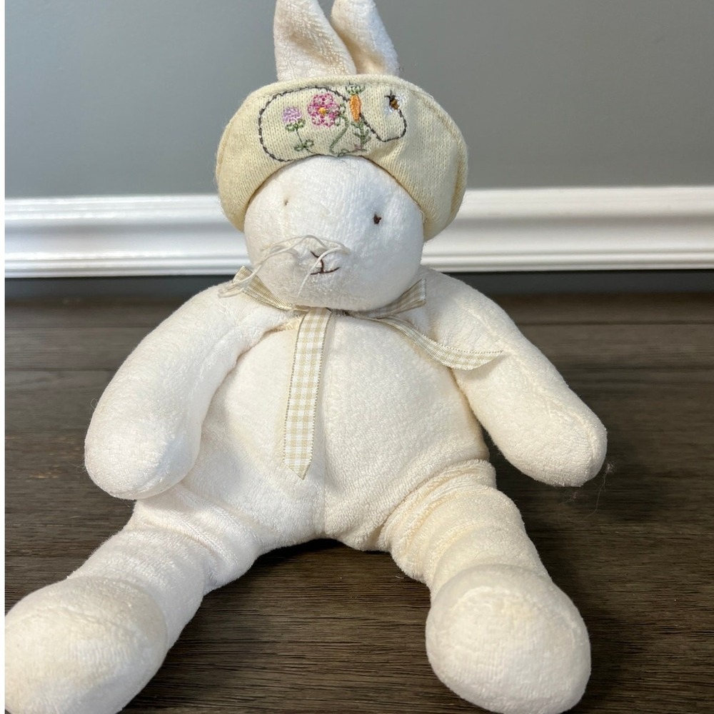 Bunnies By The Bay Hallmark White Bunny Rabbit Plush Floral Sun Hat Gingham Bow
